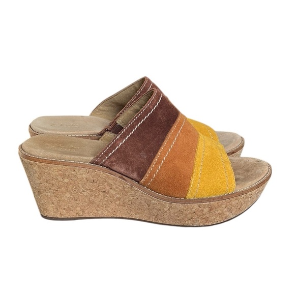 Clark’s 8.5 Aisley Lily Brown Orange Yellow Open Toe Wedge Sandals main image 3